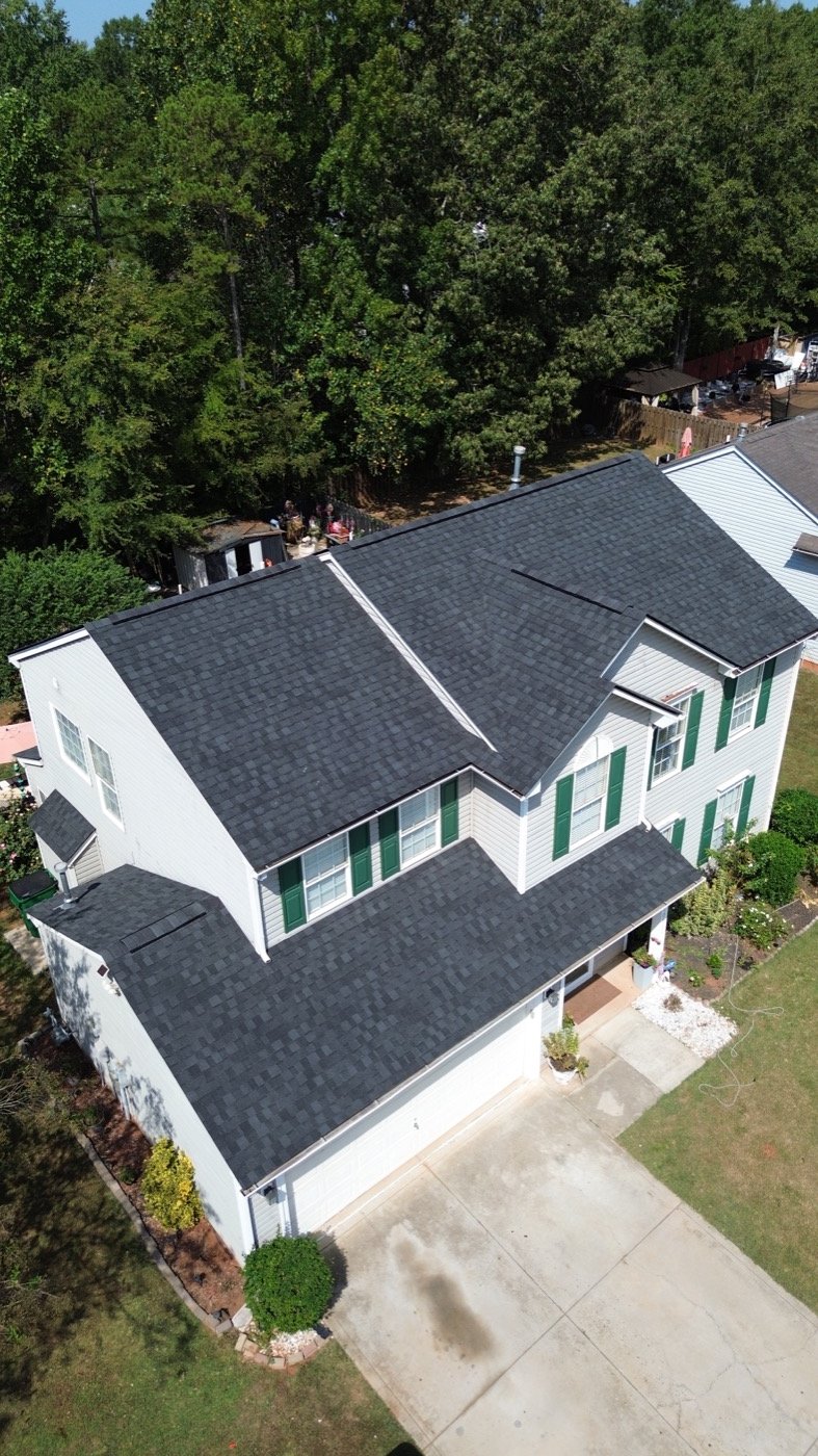 Aerial view of a ROOFINITY roof project
